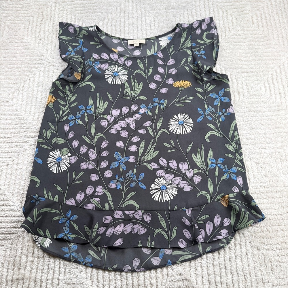 LOFT Floral Flutter Sleeve Blouse Women's Small Boho Cottagecore Garden Romantic